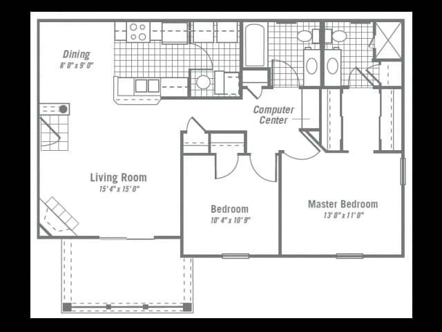 2 BR/2 BA - 2 Bedroom, 2 Bath (1,007 sqft)
