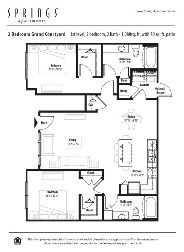 Floor Plan - 2 BR Grand Courtyard Garage