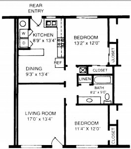 2BR/1BA 980 SF - 2 Bedroom