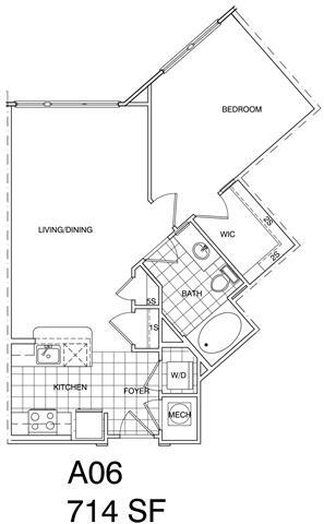 Floor Plan - 1 Bedroom, 1 Bath 714 SF A6