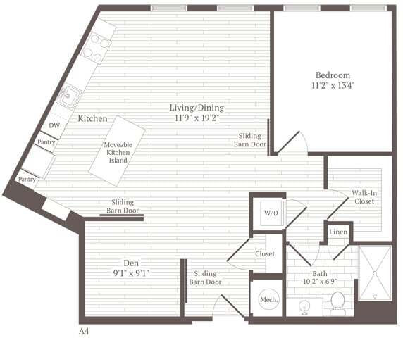 Floor Plan - 1 Bed1 Bath Den