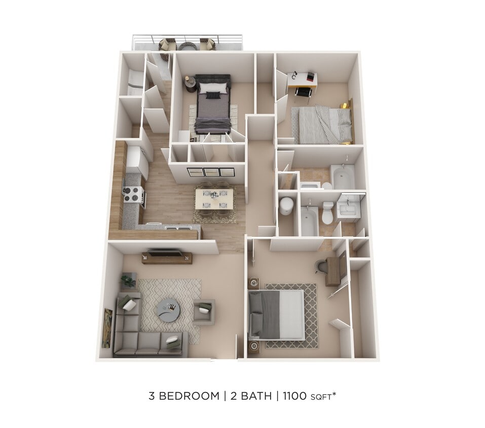 Floor Plan - Three Bedroom 2 Bath