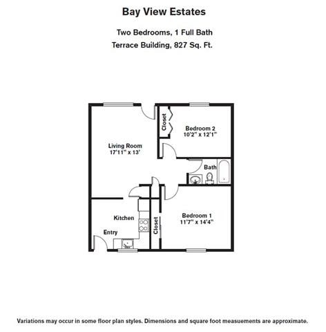 Floor Plan - 2 BR - Eat in Kitchen