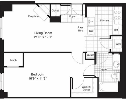 Floor Plan - 1 Bedroom M