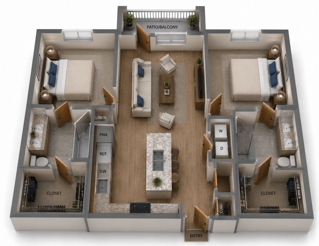 Floor Plan - B3-1 (Small Patio/Balcony)