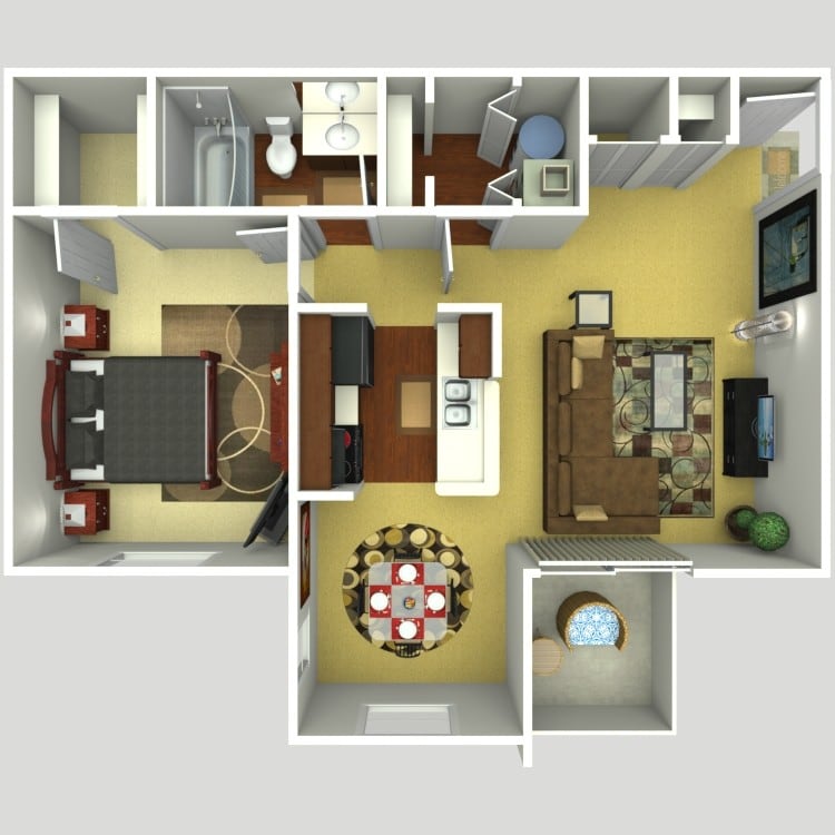 Floor Plan - 1 Bedroom 1 Bath -B