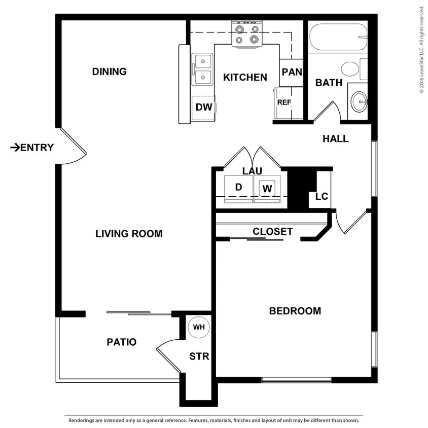 Floor Plan - 1 Bedroom 1 Bath Plan B