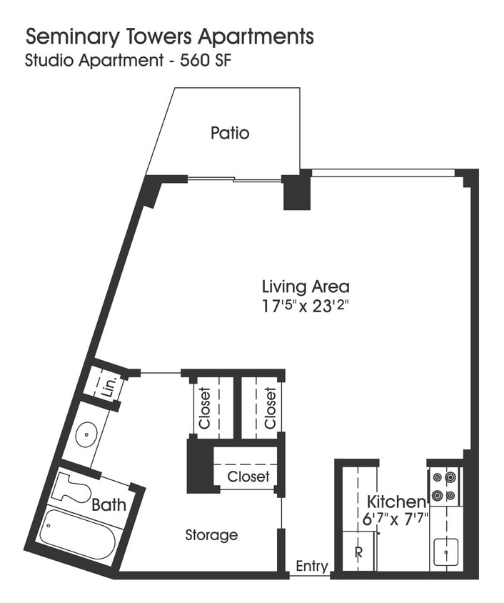 Floor Plan - Studio 1BA (560sf)