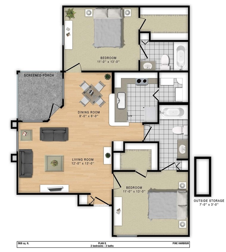 D - 2 Bed 2 Bath 1066 SF