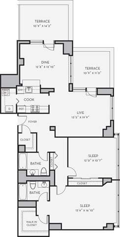 Floor Plan - 2 Bedroom Den 2 Bath- B16