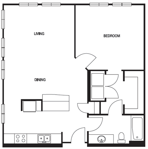 Floor Plan - A03 1 Bed 1 Bath