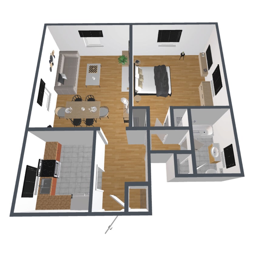 K Floor Plan - 1 Bedroom, 1 Bath - K