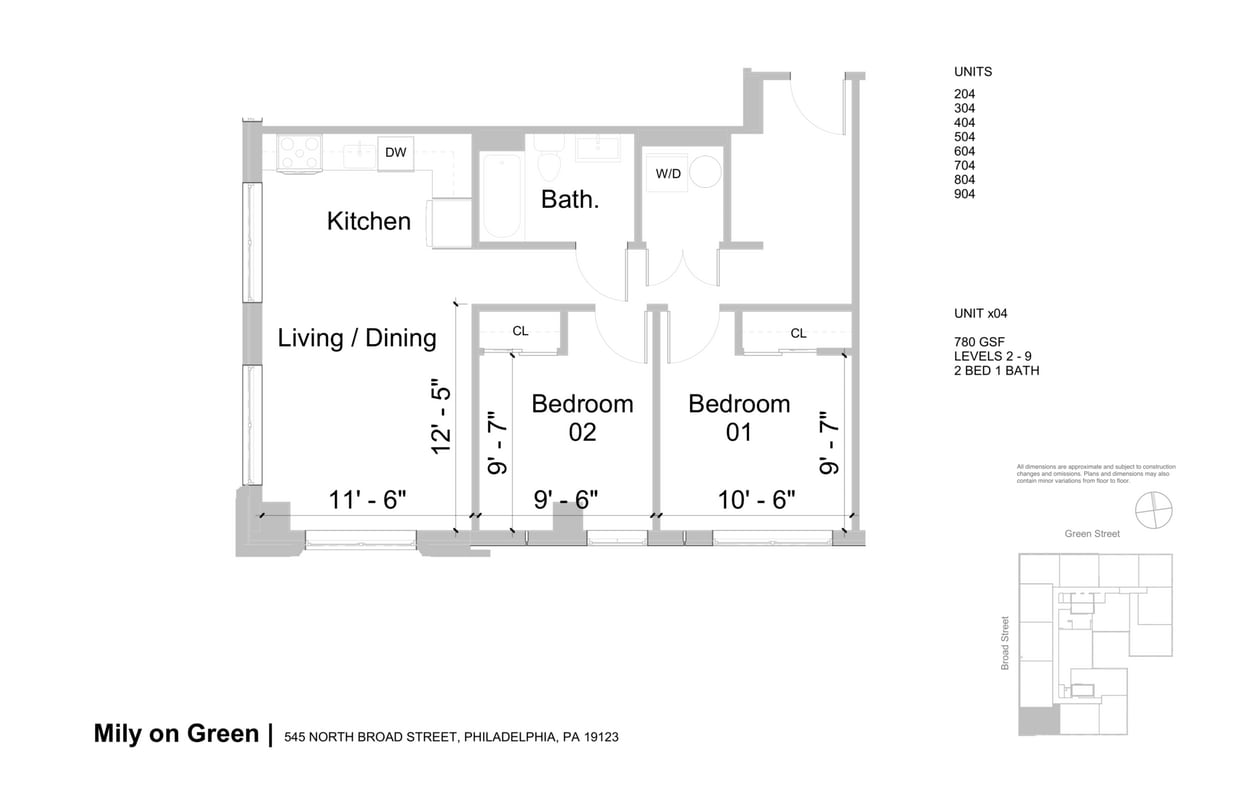 Floor Plan - 2B1B-A 750 sf