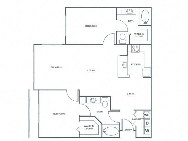 Floor Plan - Two Bedroom Two Bath (1234 SF)