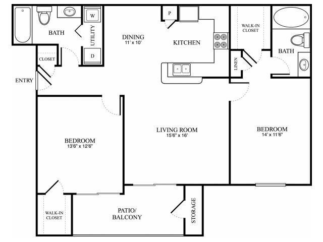 Floor Plan - 2 Bedroom, 2 Bathroom