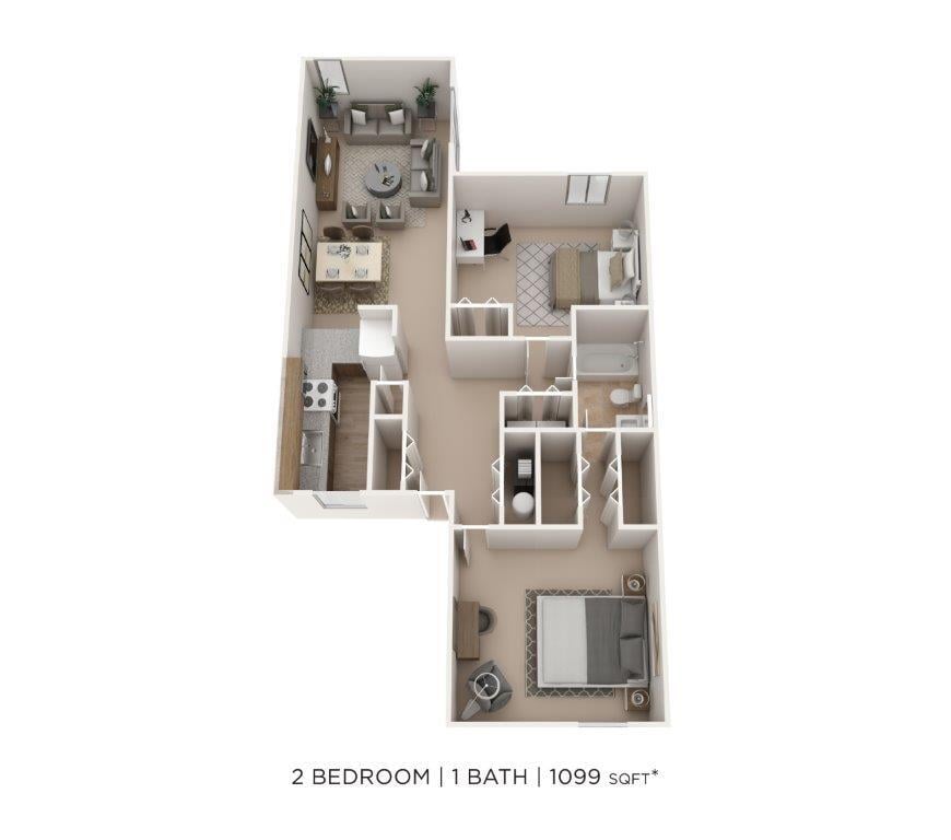 Floor Plan - Two Bedroom- 1,099 sqft