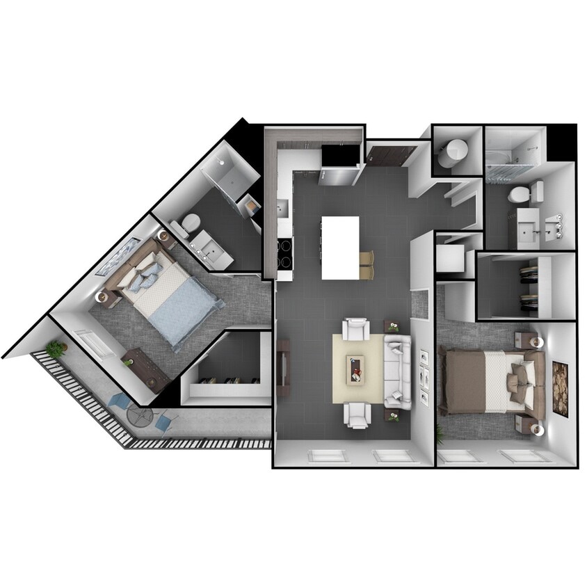 Floor Plan - 2 Bedroom, 2 Bathroom 1025 SF