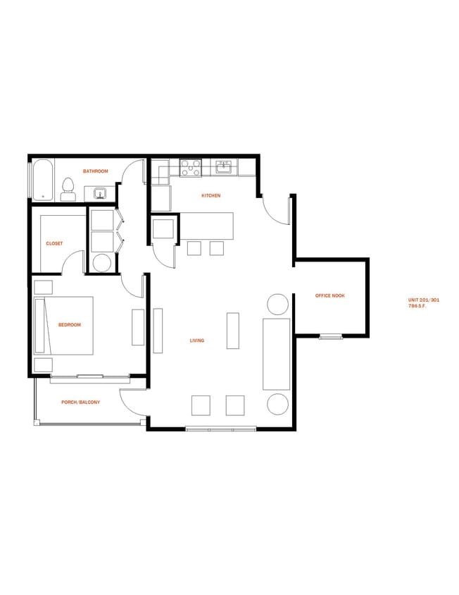 B-853 sq ft one bedroom with office - B