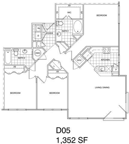 Floor Plan - 3 Bedroom, 2 Bath 1352 SF KD5