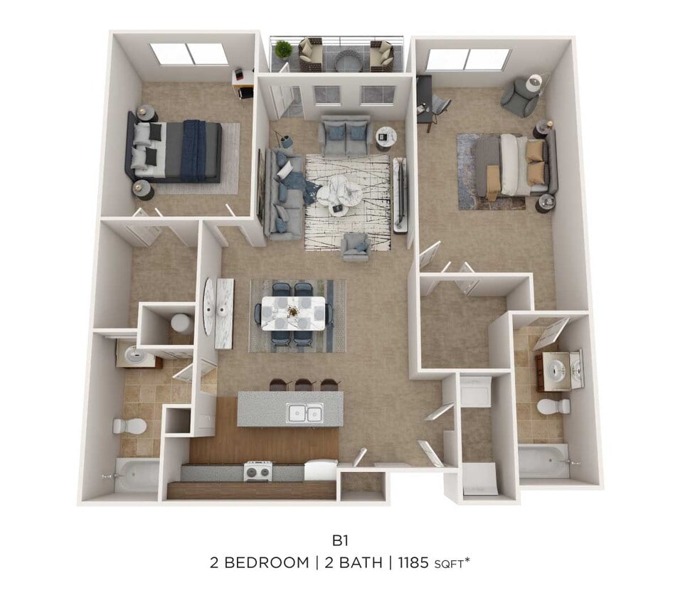 Floor Plan - Two Bedroom - 1185sqft