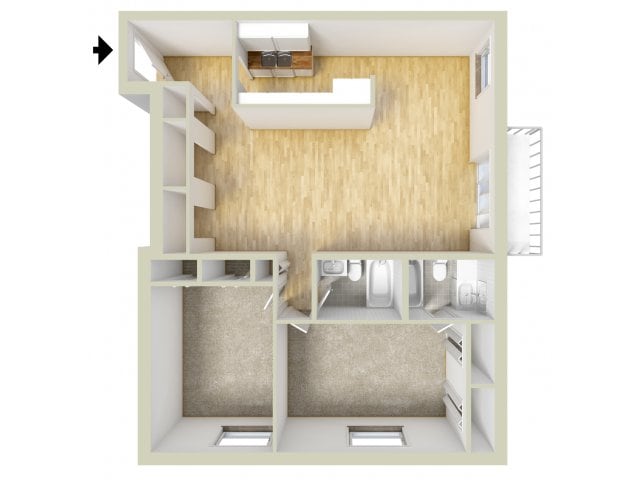 Two bedroom floor plan - Two Bedroom Two Bath with Galley Kitchen