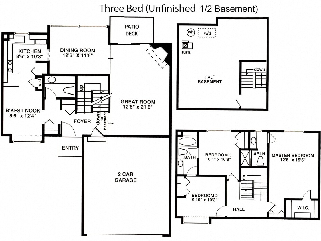 Floor Plan - South - 3 Bedroom 2.5 bath townhome