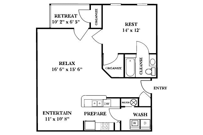 Floor Plan - 1 Bed 1 Bath - Renovated