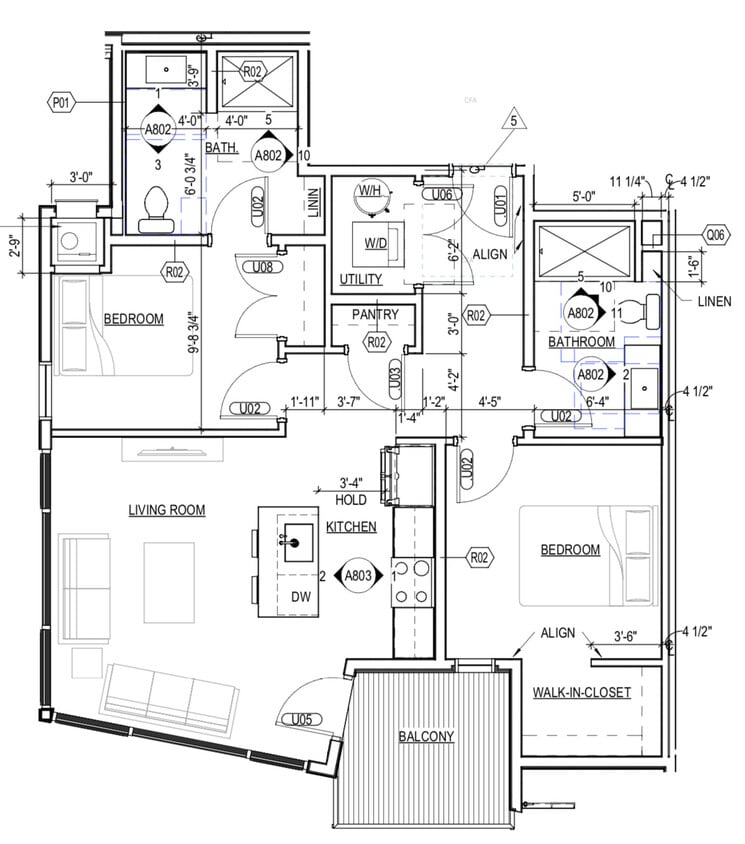 Floor Plan - 2 Bedroom/2 Bathroom w/balcony