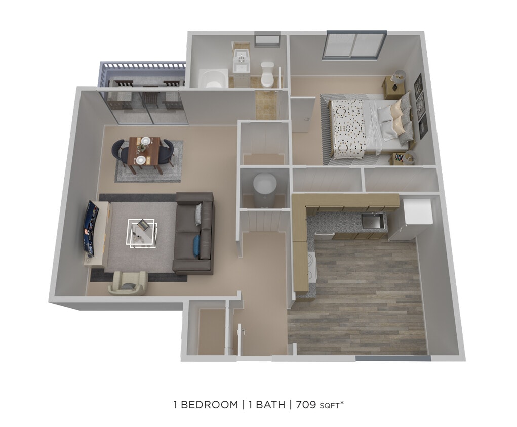 Floor Plan - One Bedroom - 709 sqft