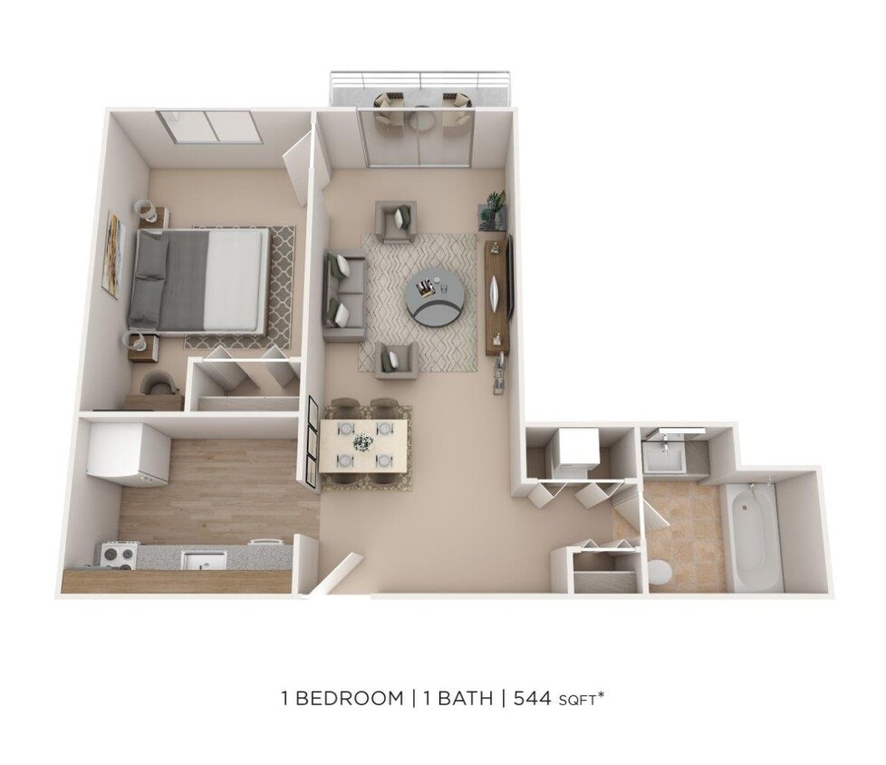 Floor Plan - One Bedroom - 544 sqft