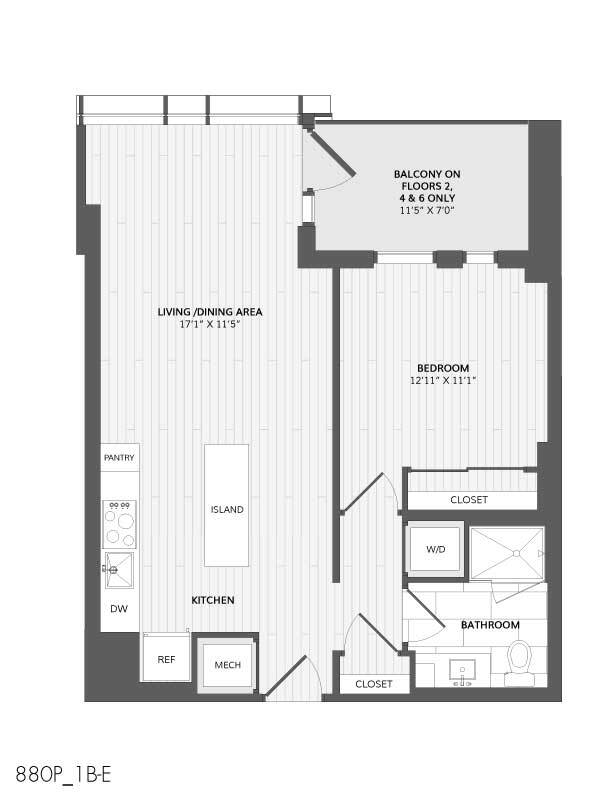 Floor Plan - 1 Bed/1 Bath-1B-E_880 P
