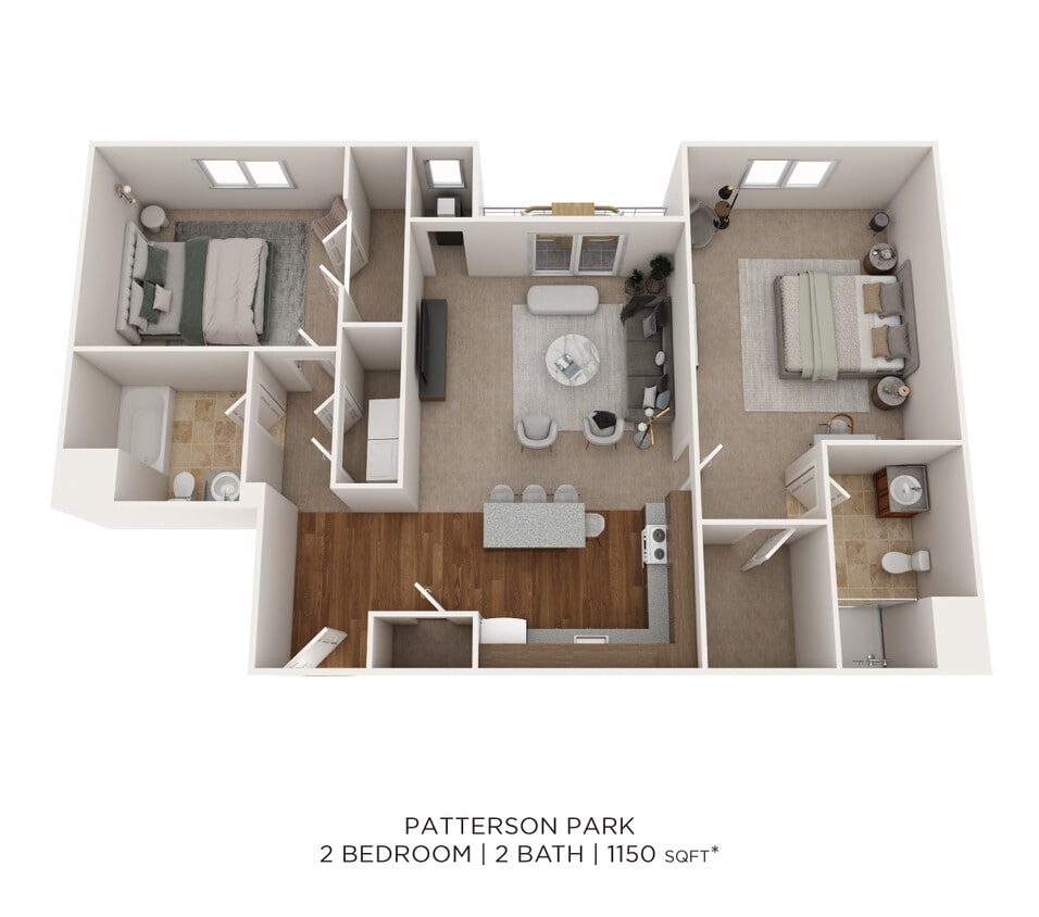 Floor Plan - Two Bedroom 2 Bath- 1150 sqft