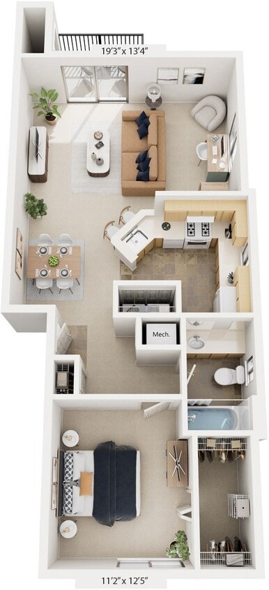 Floor Plan - One Bedroom End