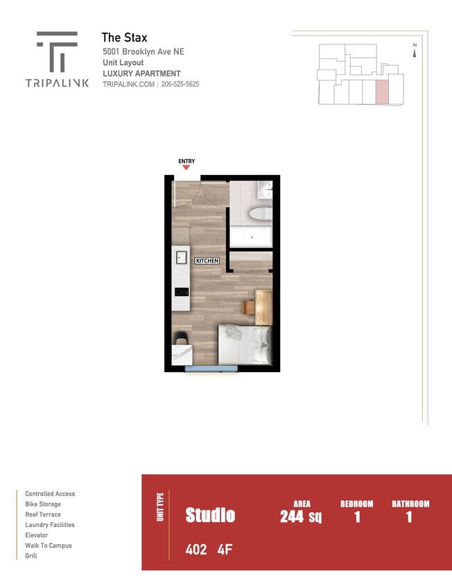 Floor Plan - Studio - 244 sqft