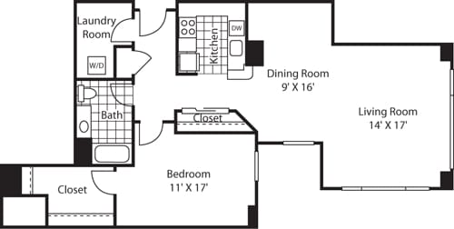 Floor Plan - One Bedroom 1025