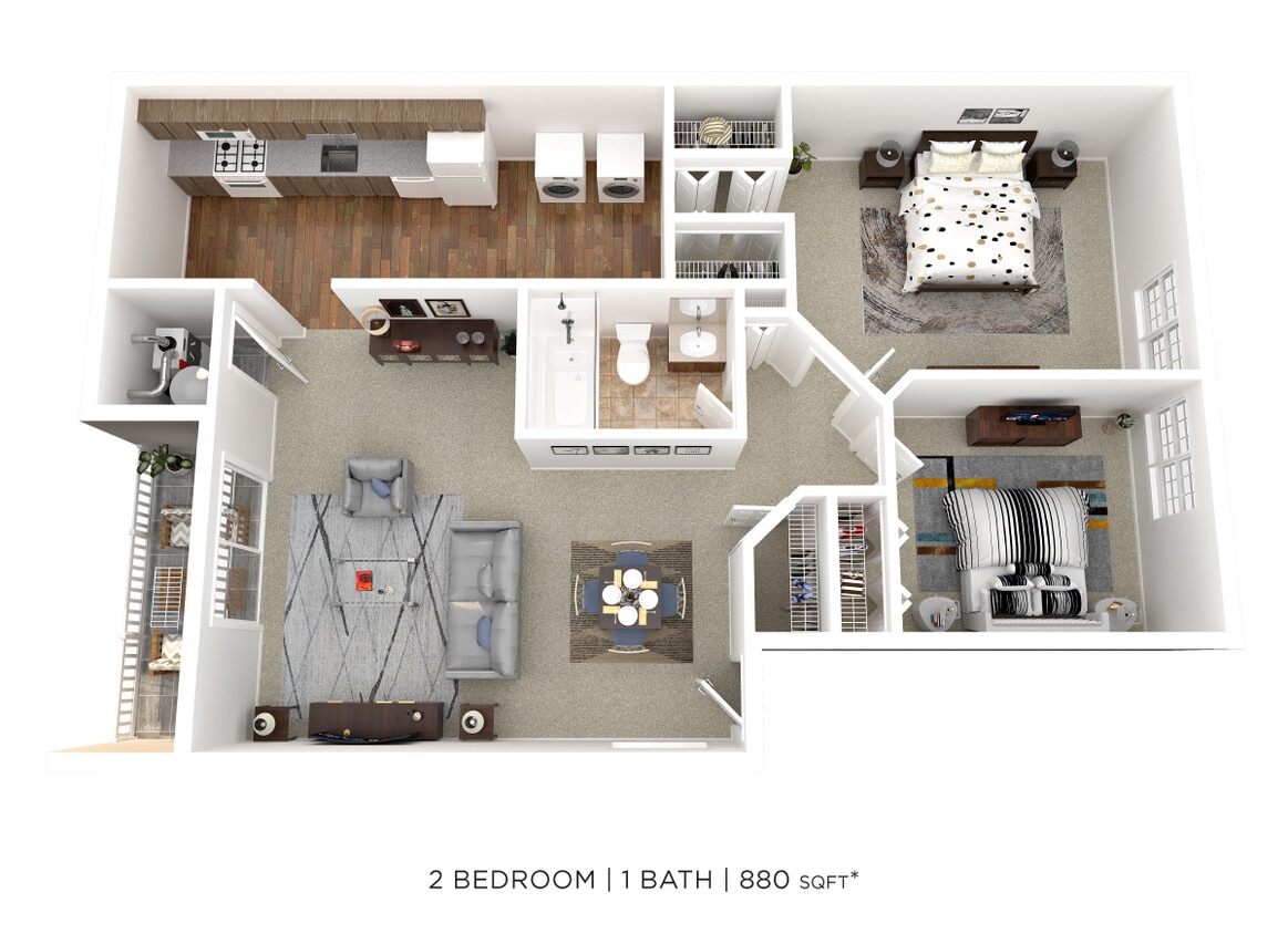 Floor Plan - Two Bedroom - 880 sqft