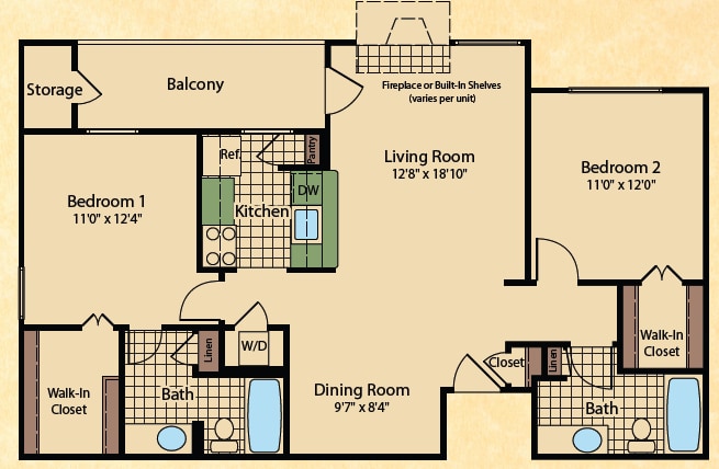 Floor Plan - 2 Bed | 2 Bath - B4