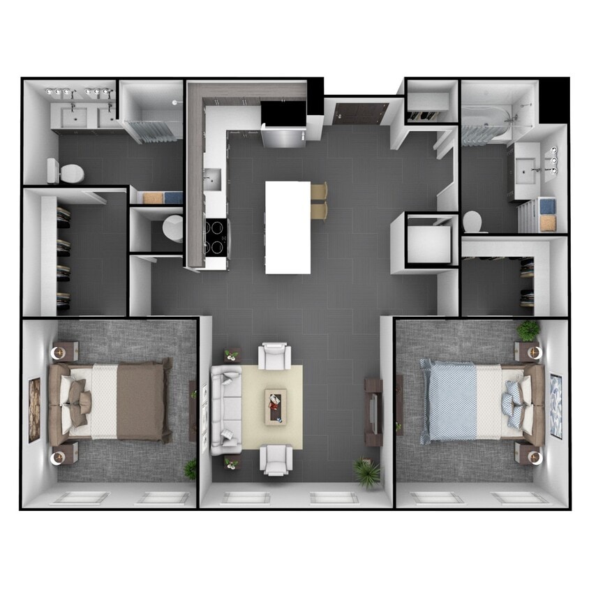 Floor Plan - 2 Bedroom, 2 Bathroom 1089 SF