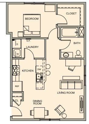 Floor Plan - 1 Bed 1 Bath