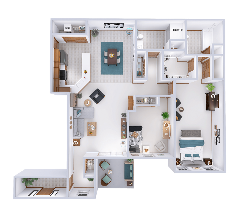 Floor Plan - 2 Bed, 2 Bath Lower (B)