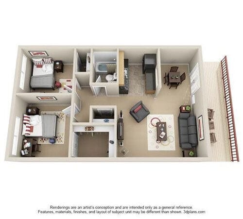 Floor Plan - Two Bedroom One Bath
