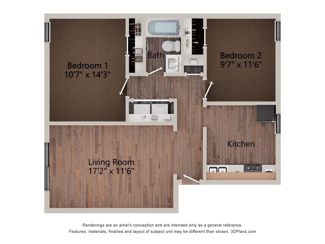 Floor Plan - Amelia Apartments, Valdosta, GA - 2 bed / 1 bath