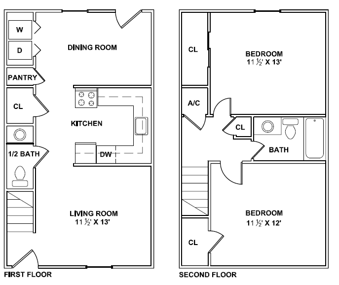2BR/1.5BA - 2 bed 1.5 bath 1100 sq. ft.