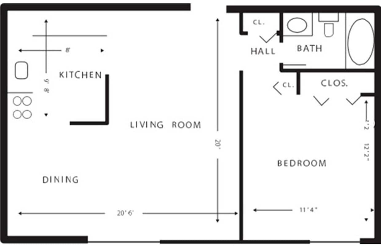 Floor Plan - The Carlton (1x1 - 660SF) - Designer