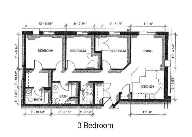 Floor Plan - 3 Bed 2 Bath | 1134 sqft