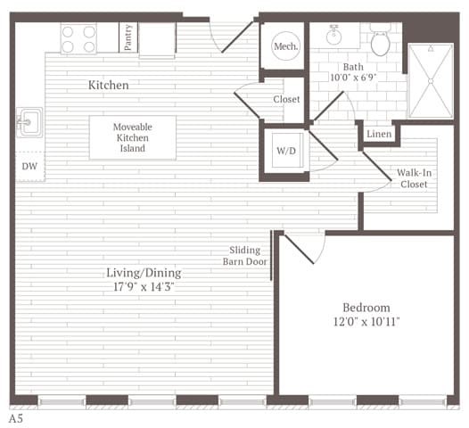 Floor Plan - 1 Bed 1 Bath