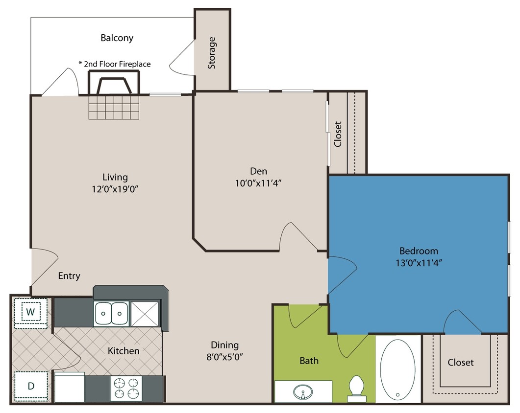 AB4 Floor Plan - 2 bedroom 1 bathroom 812 sq ft