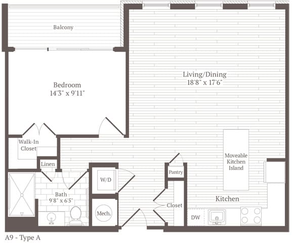 Floor Plan - 1 Bed 1 Bath