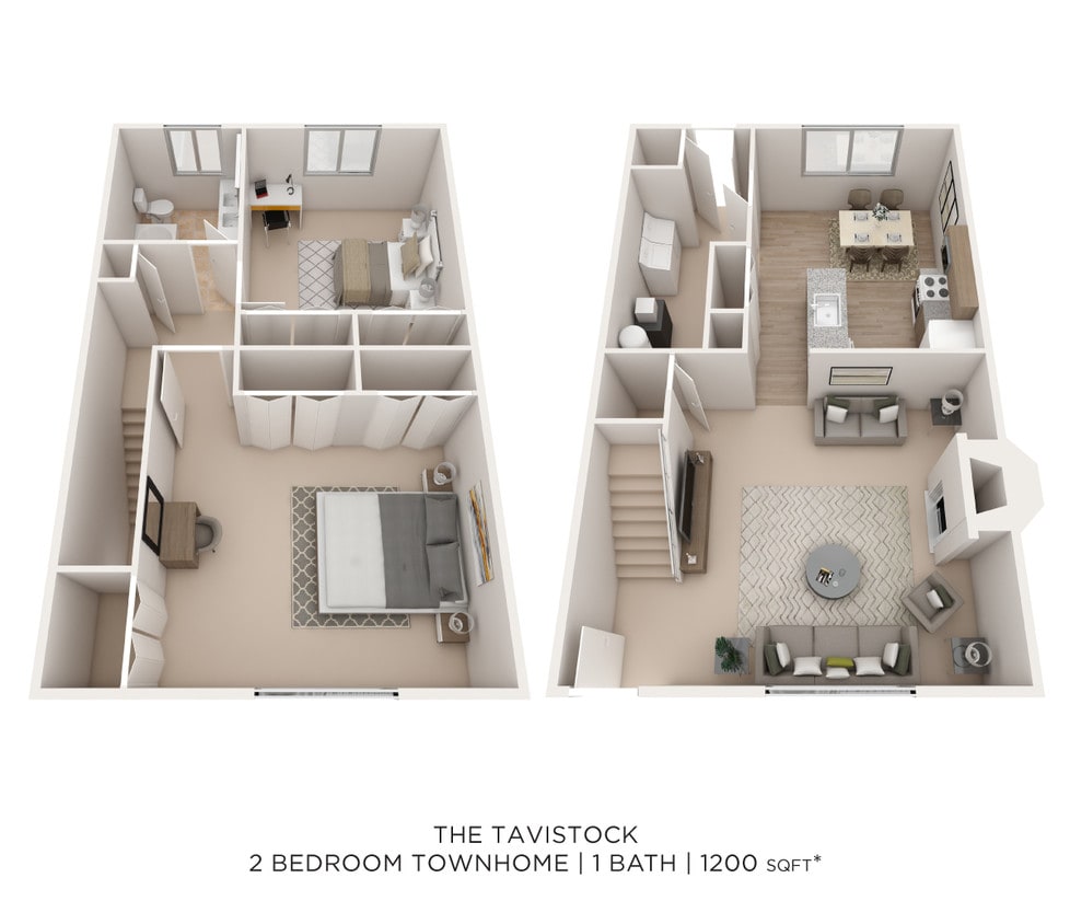 Floor Plan - Two Bedroom Townhome - 1,200 sqft