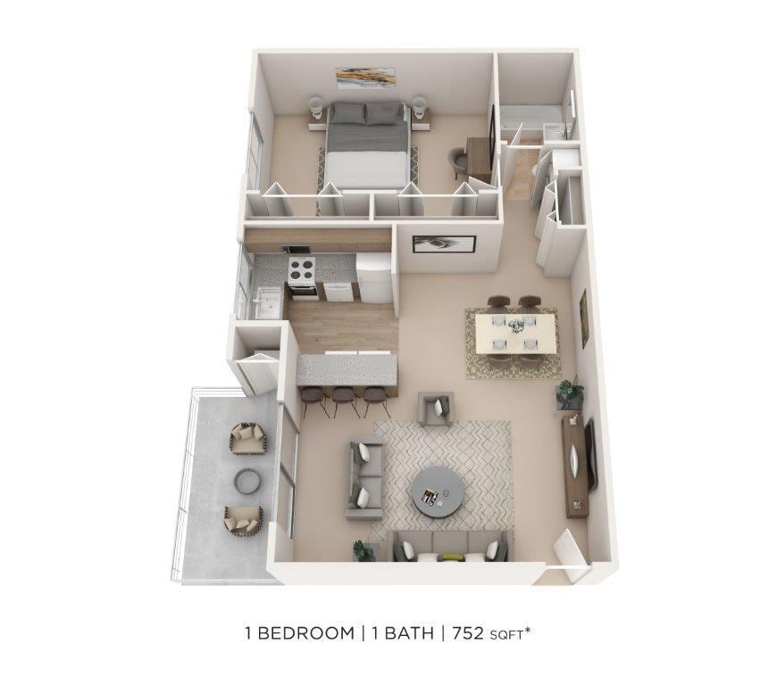 Floor Plan - One Bedroom - 752 sqft